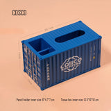Banboring Blue Shipping Container  Pencil Holder&Tissue Box